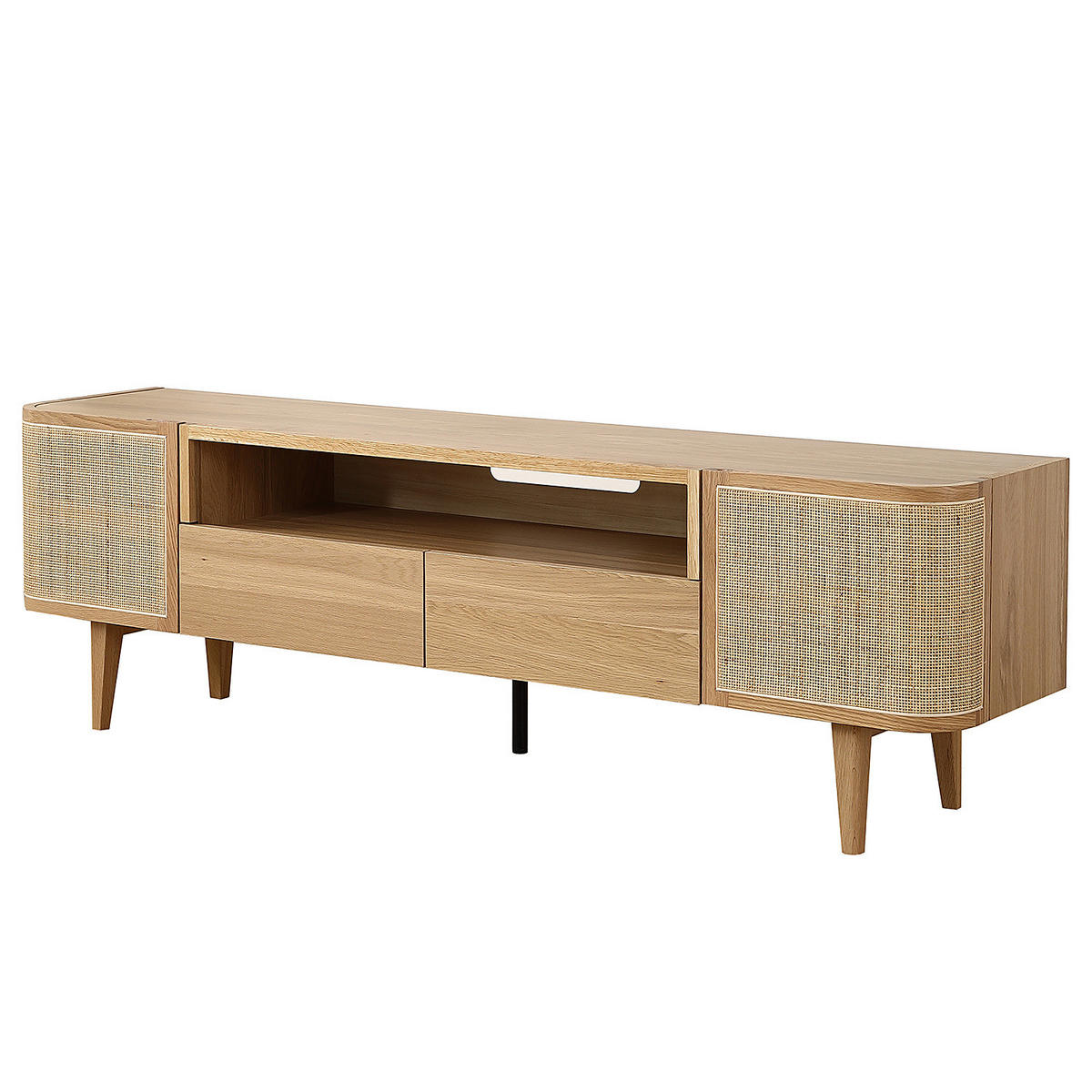 LOWBOARD mit 2 Türen - Rattan / Eiche teilmassiv - Beige, Holzwerkstoff (180/55/40cm) - home24