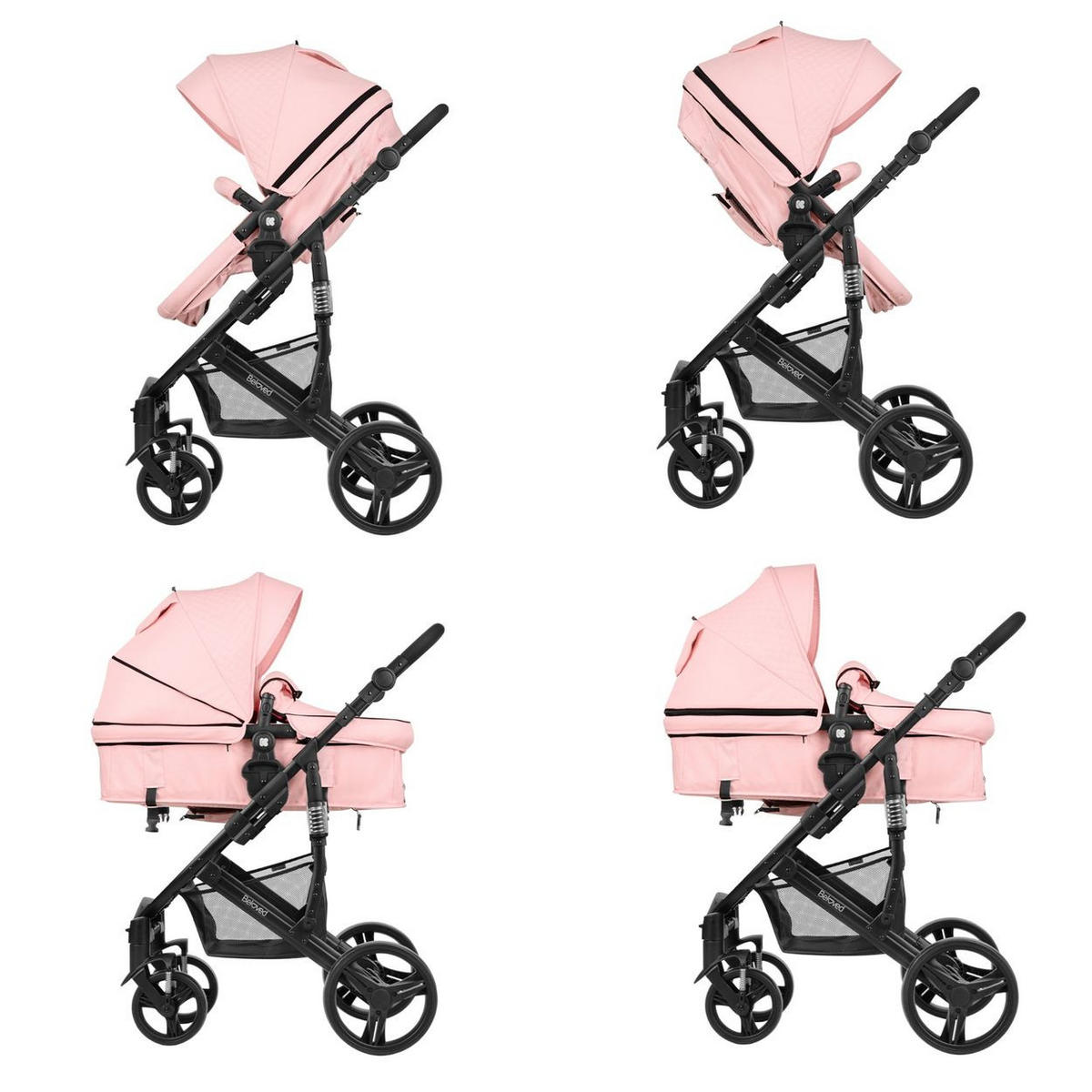 KOMBIKINDERWAGEN 3 in 1 Beloved pink Babywanne Autositz Wickeltasche faltbar - Pink, Metall (77/58.9/109cm) - Kikka boo