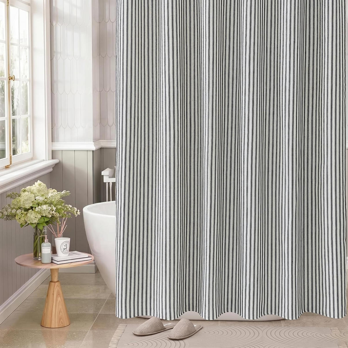 DUSCHVORHANG, schwarz-weiß gestreiftes Muster, 180 x 200 cm - Schwarz, Textil (200/180cm)