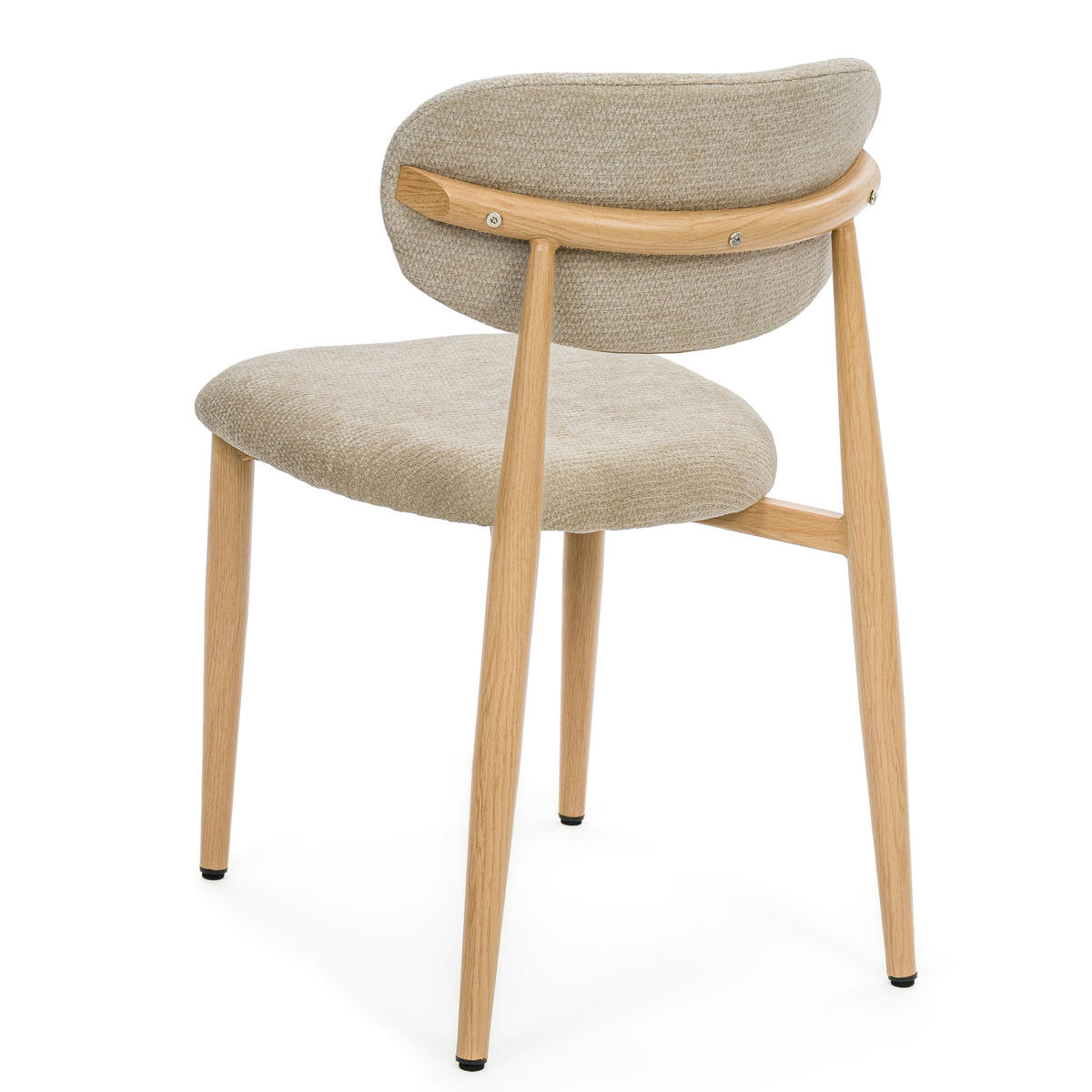 STUHL ALMO gepolstert Beine in Holzoptik - hellbeige - Chenille - Sandfarben/Eichefarben, Textil/Metall (47/77/54cm) - NEW HOME