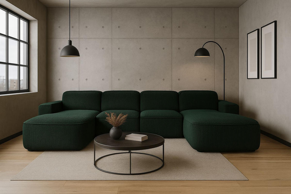 ECKSOFA Cursal Round U-Form, Stoff Poso, Grün - Grün, Holz (364/166cm) - Kaiser Möbel