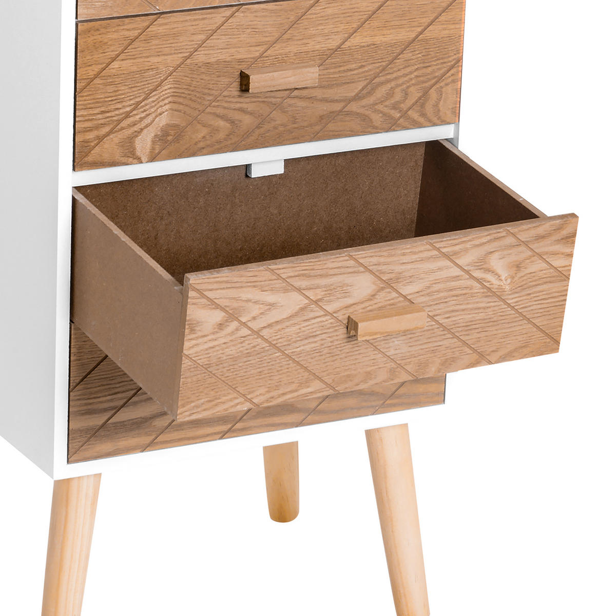 NACHTTISCH Weiß Buche MDF Holz 4 Schubladen - Weiß, Holz (40/75/30cm) - PANGIVO