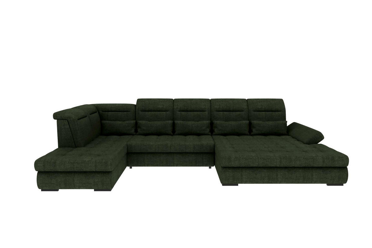 WOHNLANDSCHAFT Toscana Velours inkl. Schlaffunktion - Olivgrün, Textil (358/87/208cm) - 99rooms