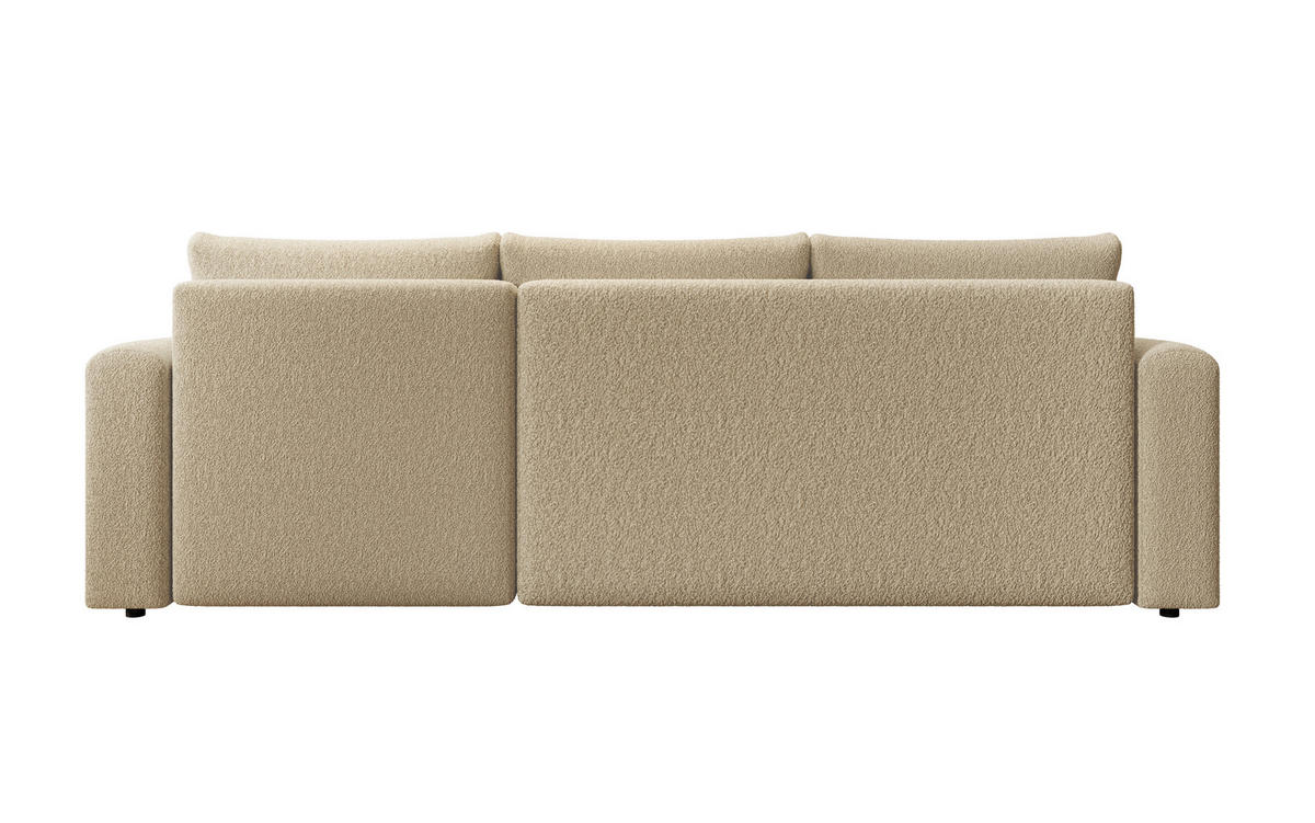 ECKSOFA DORA L, Eckcouch in L-Form mit Schlaffunktion und Bettkasten, Farbe: Creme, Bouclé-Stoff, Ottomane Rechts - Creme, Textil (240/143cm) - Storez24