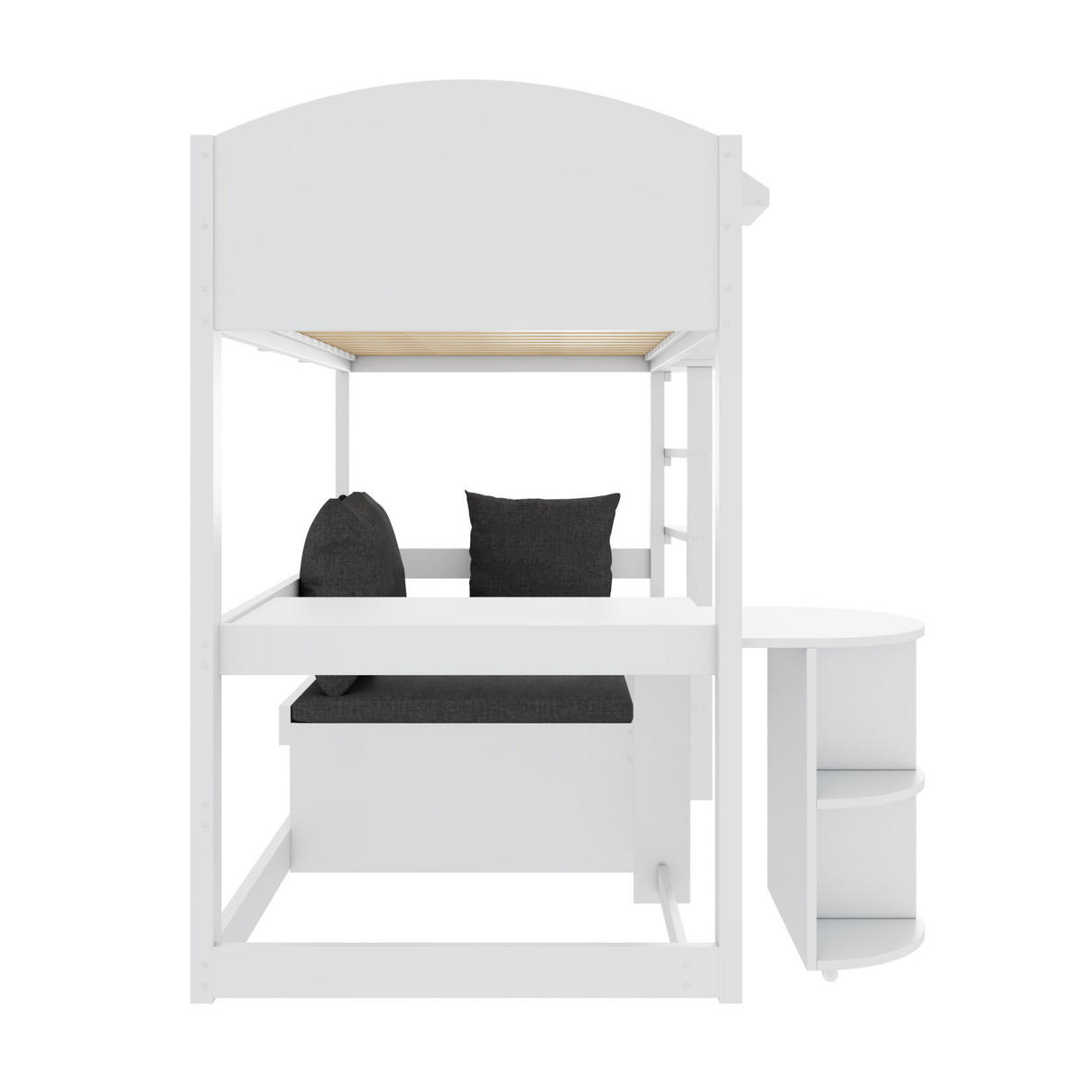 HOCHBETT mit Schreibtisch 90/200 cm in Weiß – mit Sofa, Stauraum und Leiter - Weiß, Holzwerkstoff (90/200cm) - BEAOK