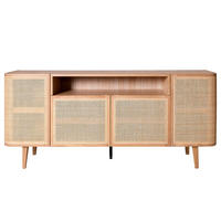SIDEBOARD - Rattan / Eiche teilmassiv, 180 cm - Beige, Holzwerkstoff (180/80/40cm) - home24