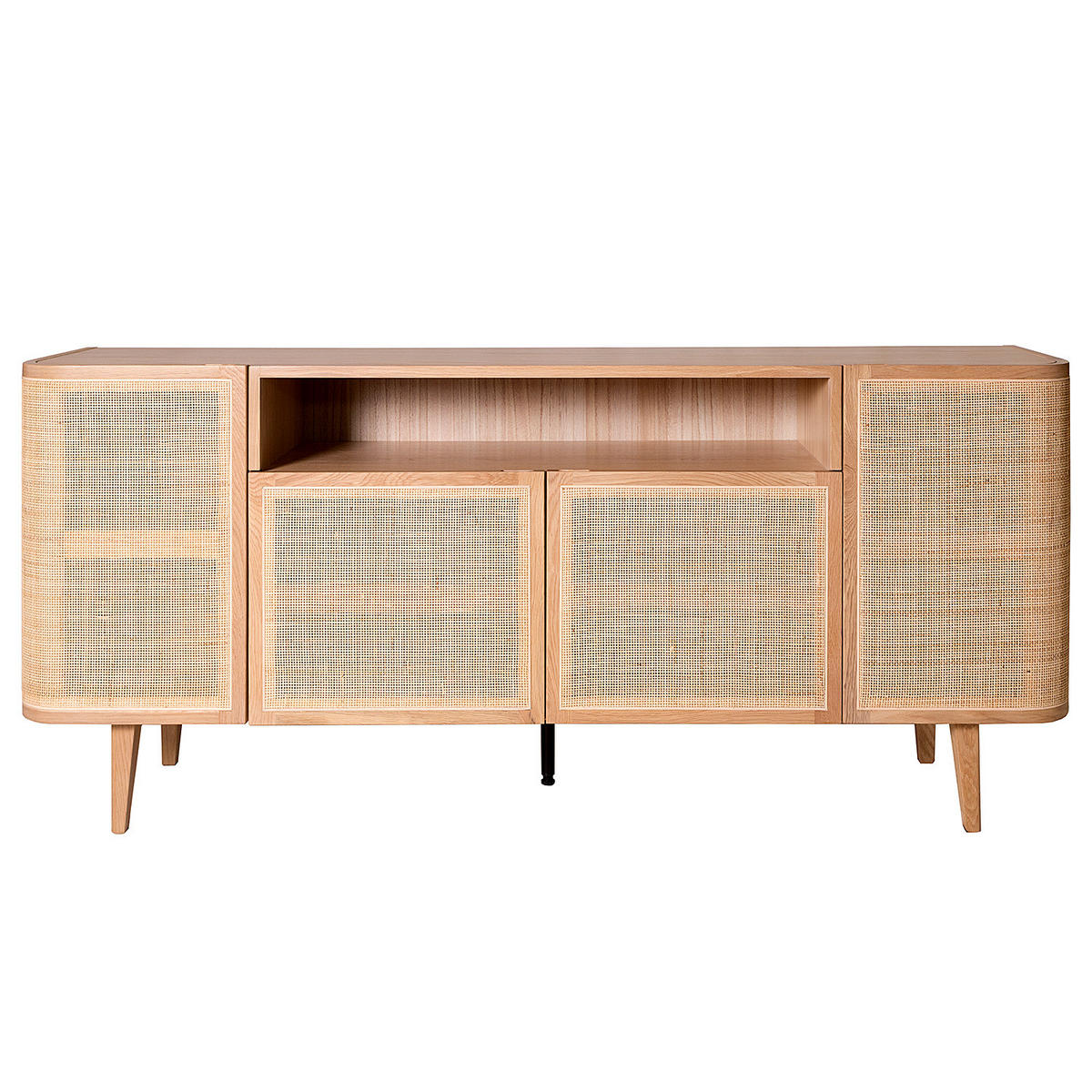 SIDEBOARD - Rattan / Eiche teilmassiv, 180 cm - Beige, Holzwerkstoff (180/80/40cm) - home24