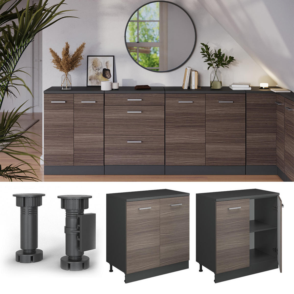 ORMAR ZA POTKROVLJE Rion Plemenita Siva 80 x 81.6 cm bez kosine s 2 vrata - siva/antracit, drvni materijal (80/83.8/46cm) - Vicco