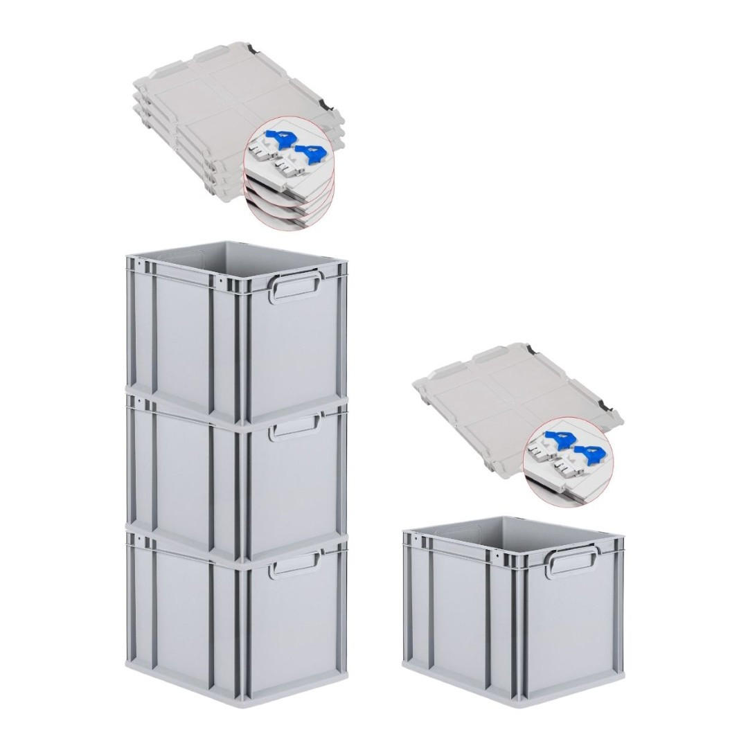 EUROBOX 4x Nextgen Economy Mit Scharnierdeckel Grau/BlauGriffe Geschlossen 30 Liter - Blau, Kunststoff (30/32/40cm) - PROREGAL