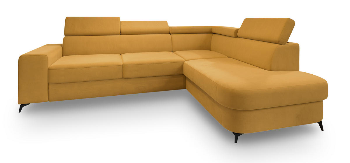 ROHOVÁ SEDAČKA ALVORO žlutá - černá/žlutá, kov/dřevo (253/190cm) - MASSENO