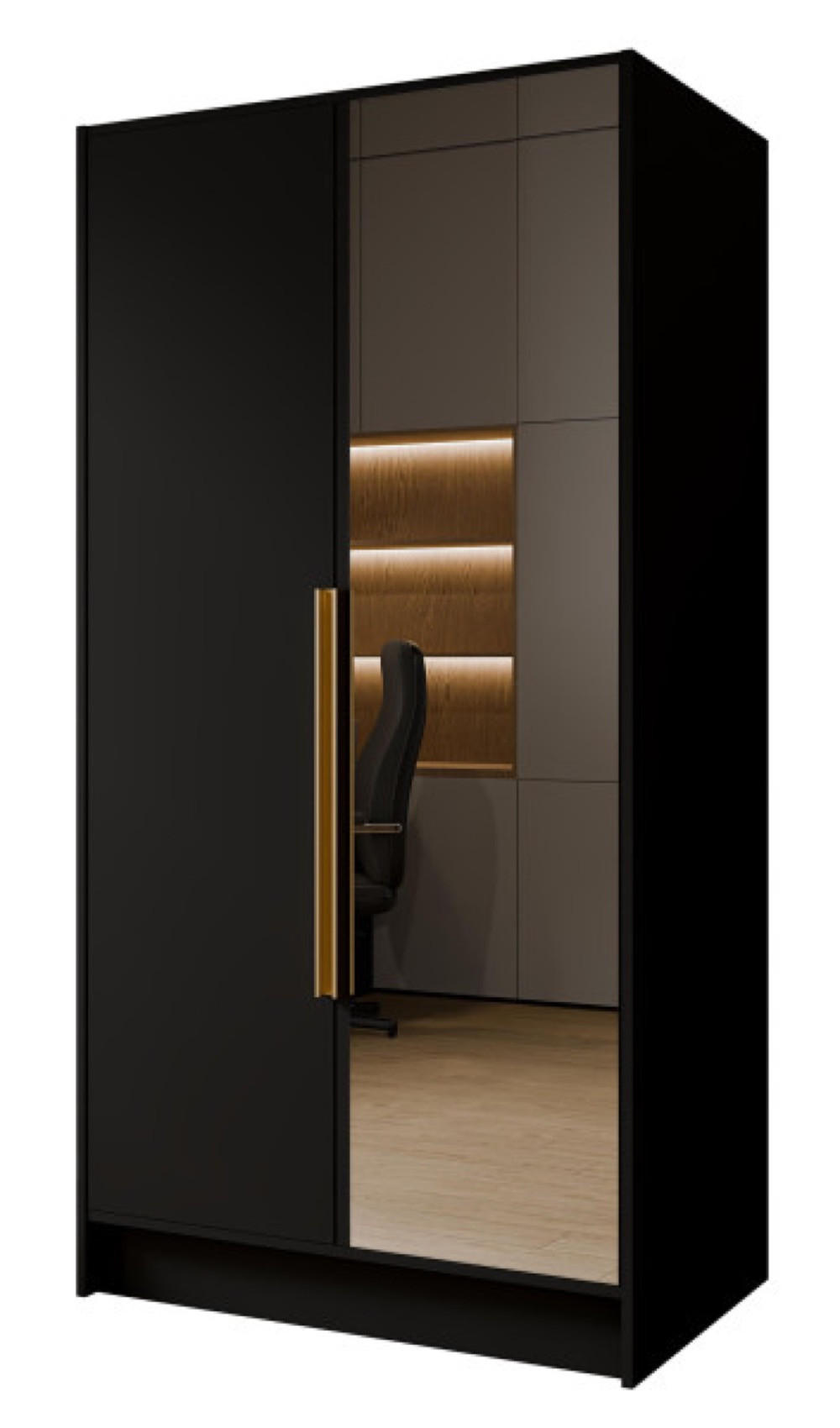 SCHRANK Schwarz LUSO Mit Spiegel Und Goldenen Griffen 100 g - Goldfarben/Schwarz, Holzwerkstoff (102/200/51cm) - Sepro Meble