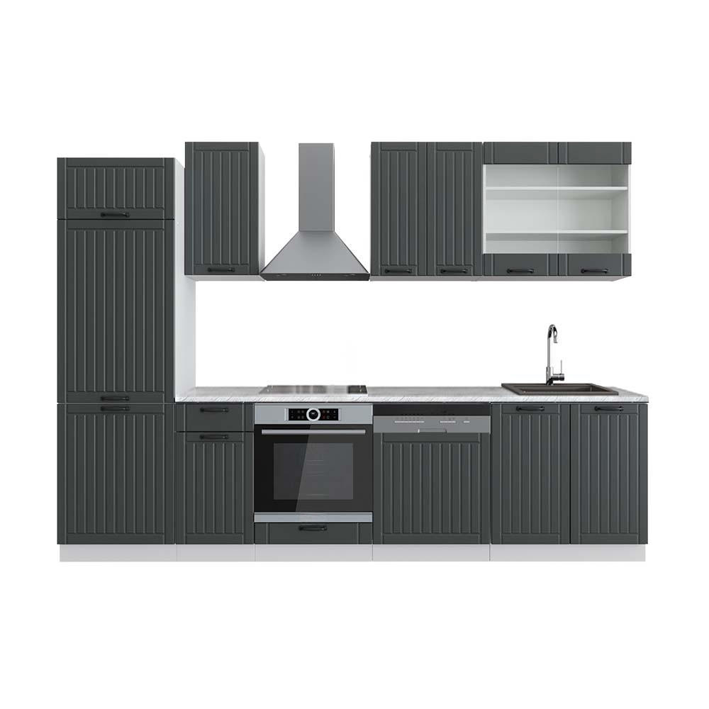 KUHINJSKI BLOK Fame-Line Antracitna podeželska hiša/bela 300 cm , DP Marmor - temno siva/bela, leseni material (300/81.6/60cm) - Vicco