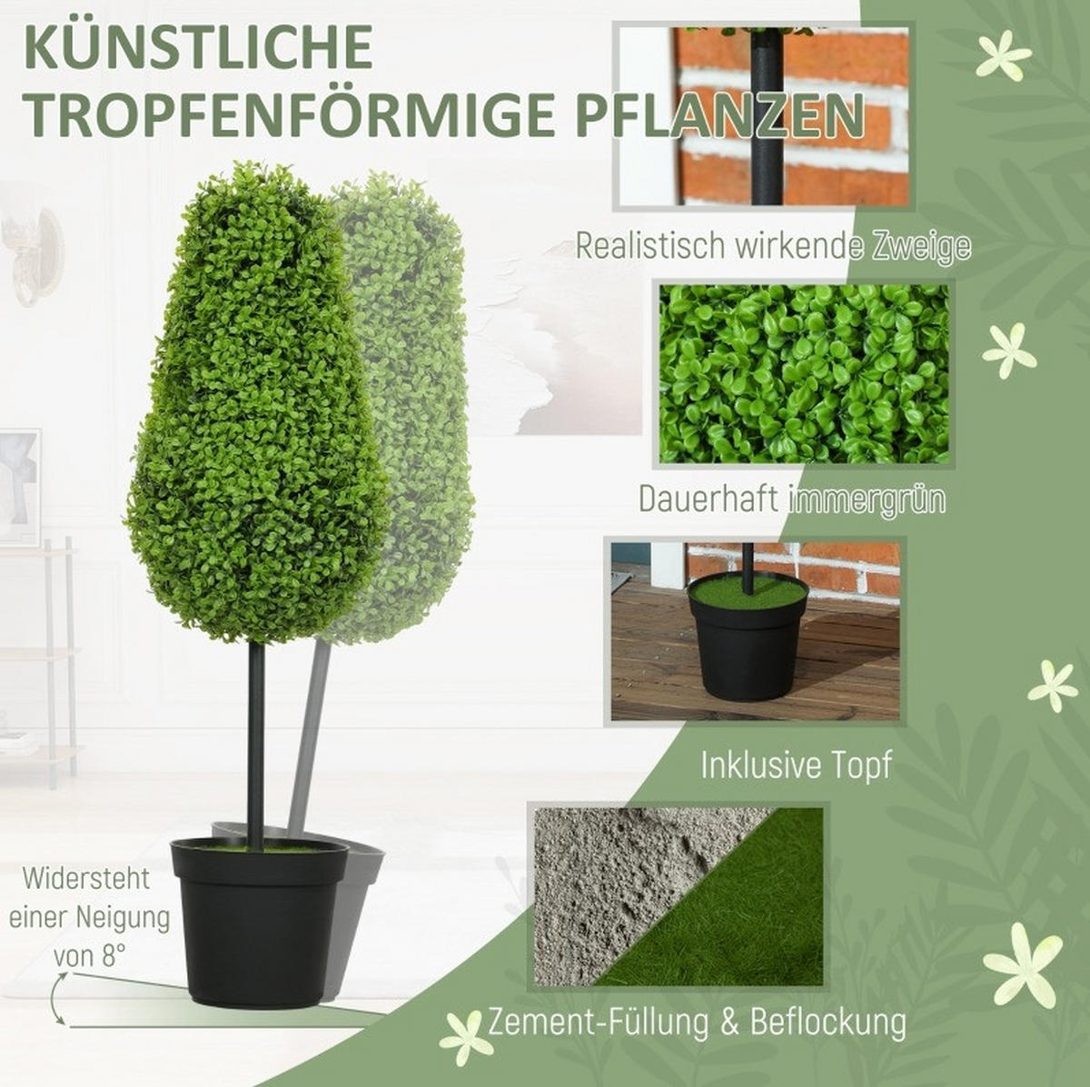 KUNSTPFLANZEN 20/20/90 cm grün aus Kunststoff mit UV-Schutz - Grün, Kunststoff (90cm) - OKWISH