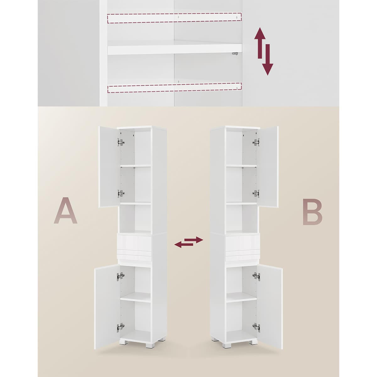 BADEZIMMERSÄULE 2 Türen, 1 Schublade und 1 Nische - 30/30/170 cm - Weiß, Holzwerkstoff (30/170/19cm) - Calicosy