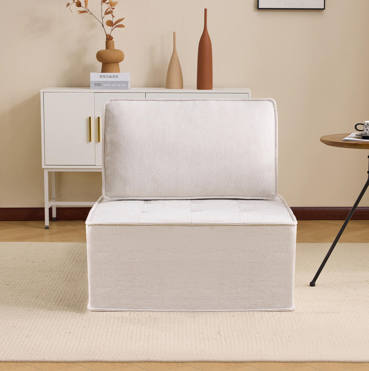SESSEL in Beige mit Leinenbezug, kompakt und frei kombinierbar,81/81/81 cm - Beige, Holzwerkstoff (81/81/81cm) - Flora Grace