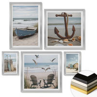 WANDBILDER 5er Set - 50x50 cm & 20x30 cm & 40x60 cm Silberner Rahmen - Abstrakte Pflanzenmotive - Silberfarben, Kunststoff (40/60cm) - ArtPrintCave