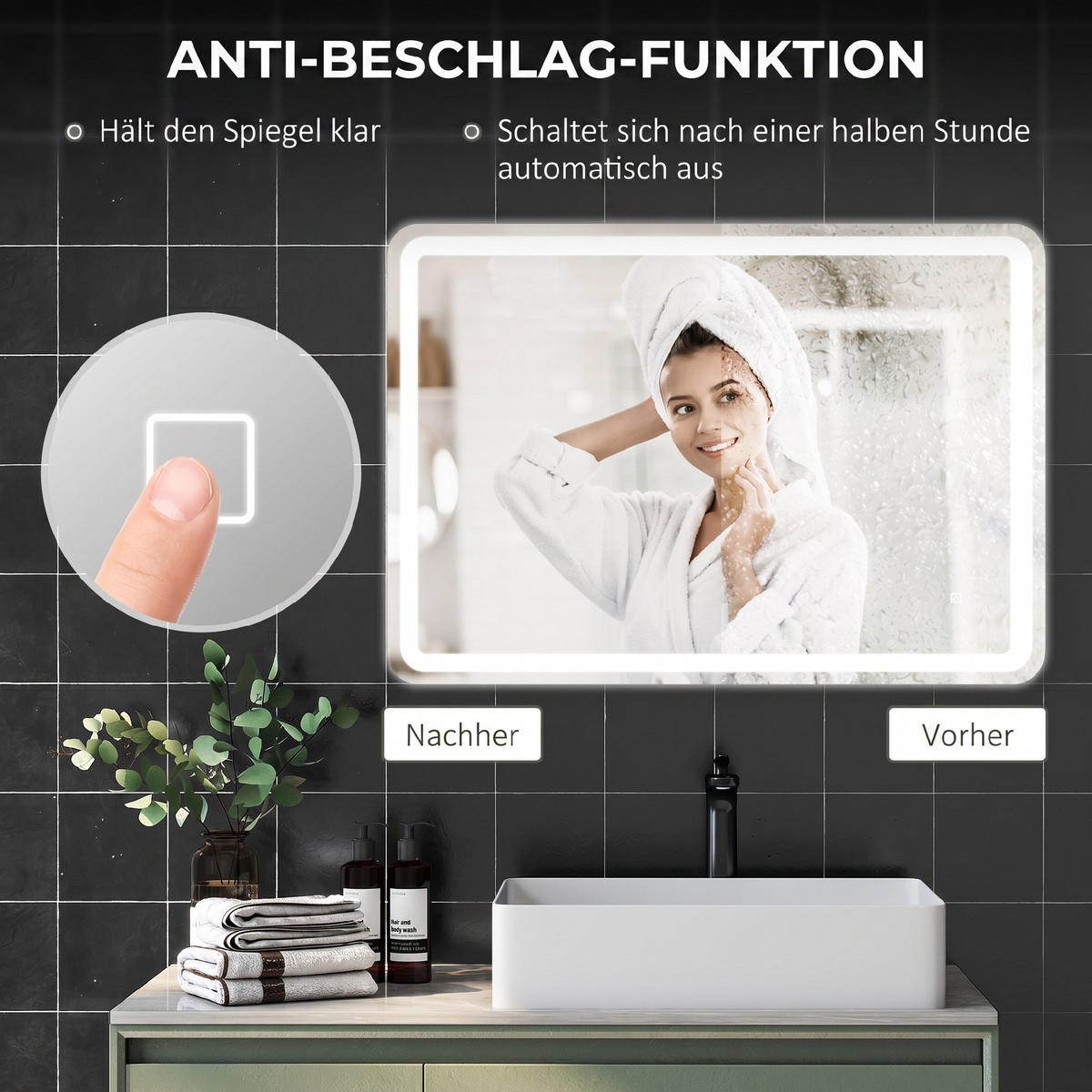 BADSPIEGEL Hartglas Silber - Silberfarben, Glas (4/100/70cm) - HOMCOM
