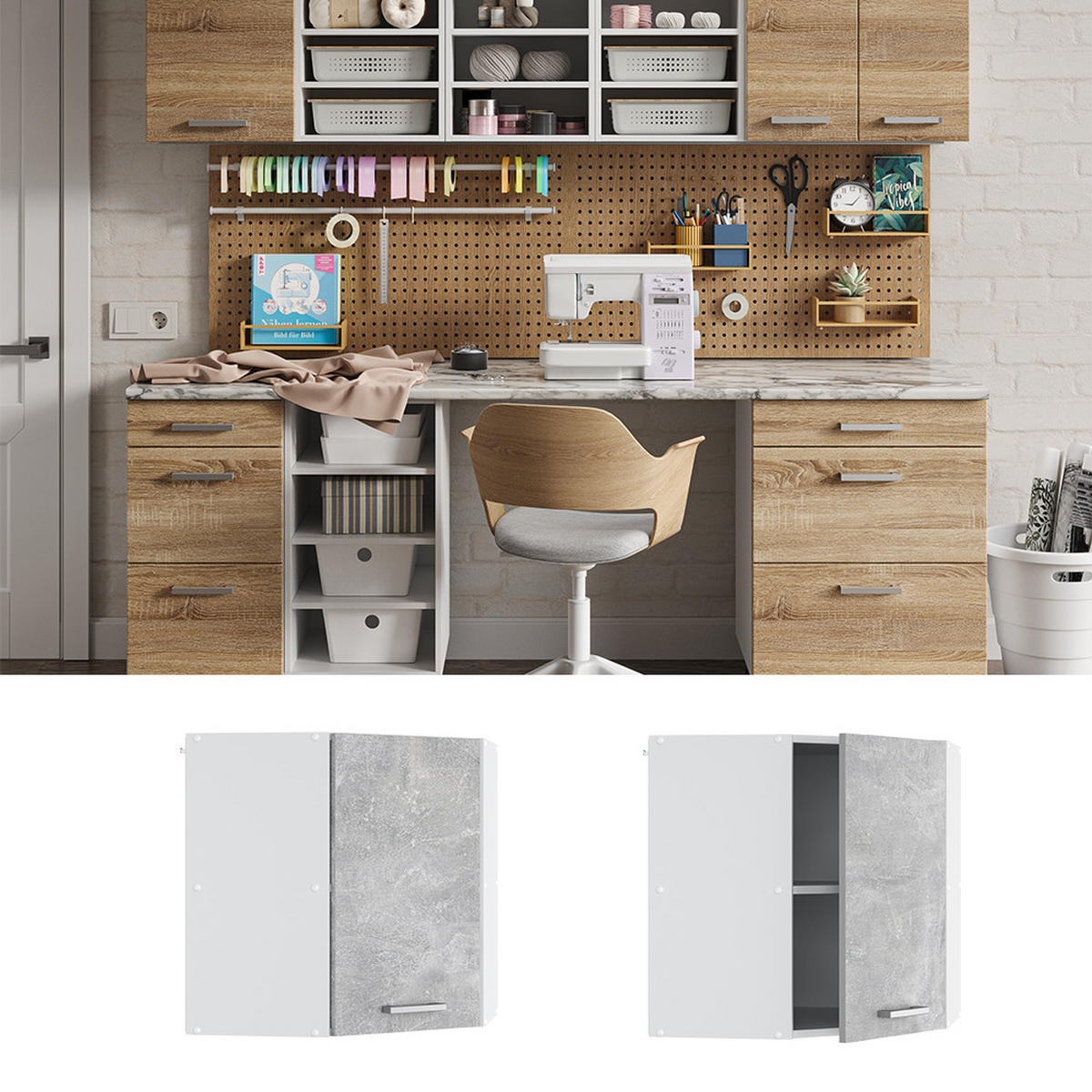 HÄNGESCHRANK R-Line Beton 57 cm Eckhängeschrank mit Tür - Grau, Holzwerkstoff (57/60/34.1cm) - Vicco