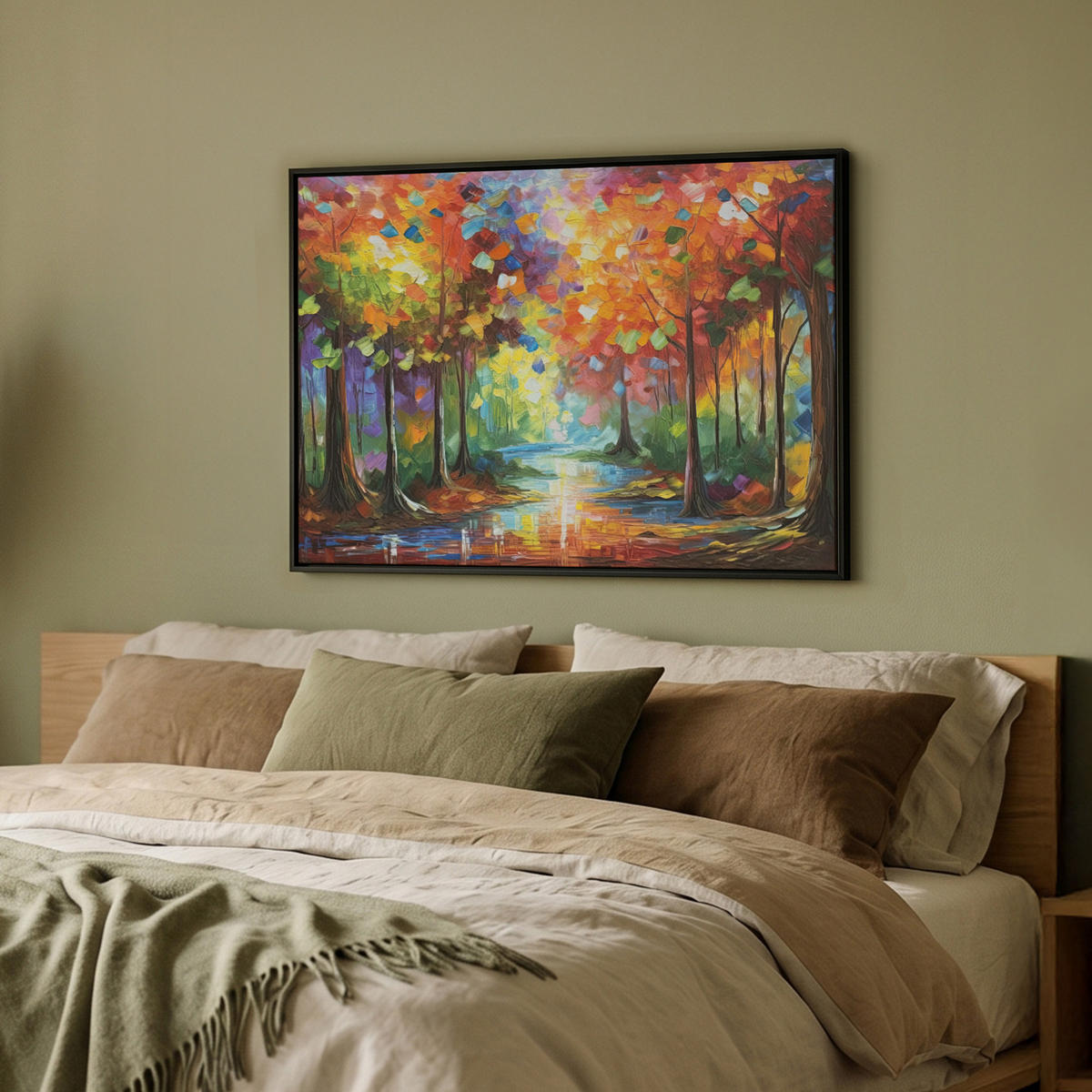 LEINWAND Bilder mit Rahmen - Landschaft - Wald - Farben - Natur - 80x60 - Multicolor, Textil (80/60cm) - MuchoWow
