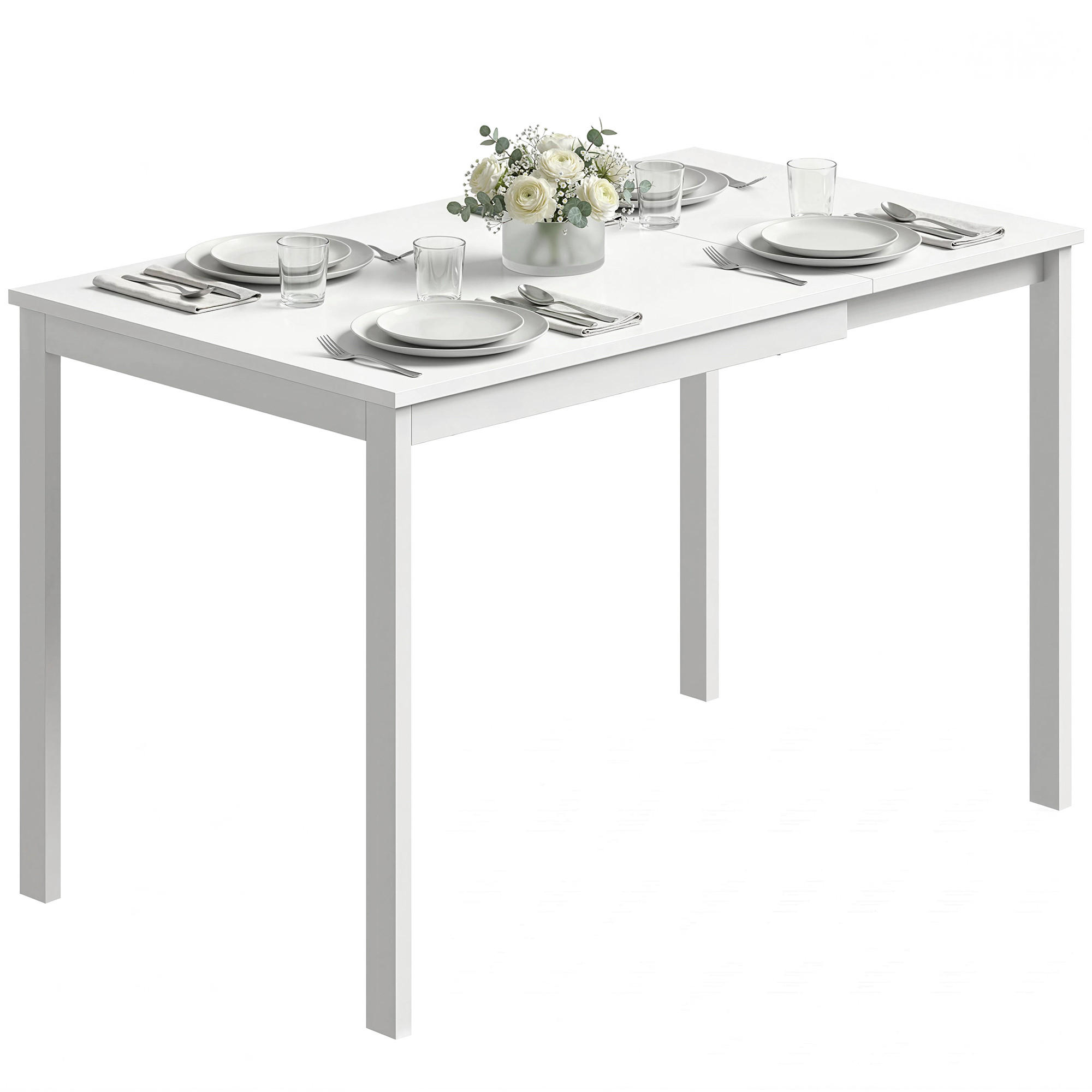 AUSZIEHTISCH Weiß Metallgestell 80-120/70/74 cm - Weiß, Holz (70/120/74cm) - PANGIVO