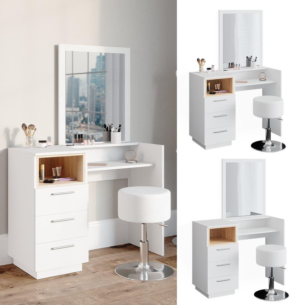 SCHMINKTISCH Beatrice Weiß 100 cm mit Hocker - Eichefarben/Weiß, Holzwerkstoff (42/148.8/100cm) - Vicco