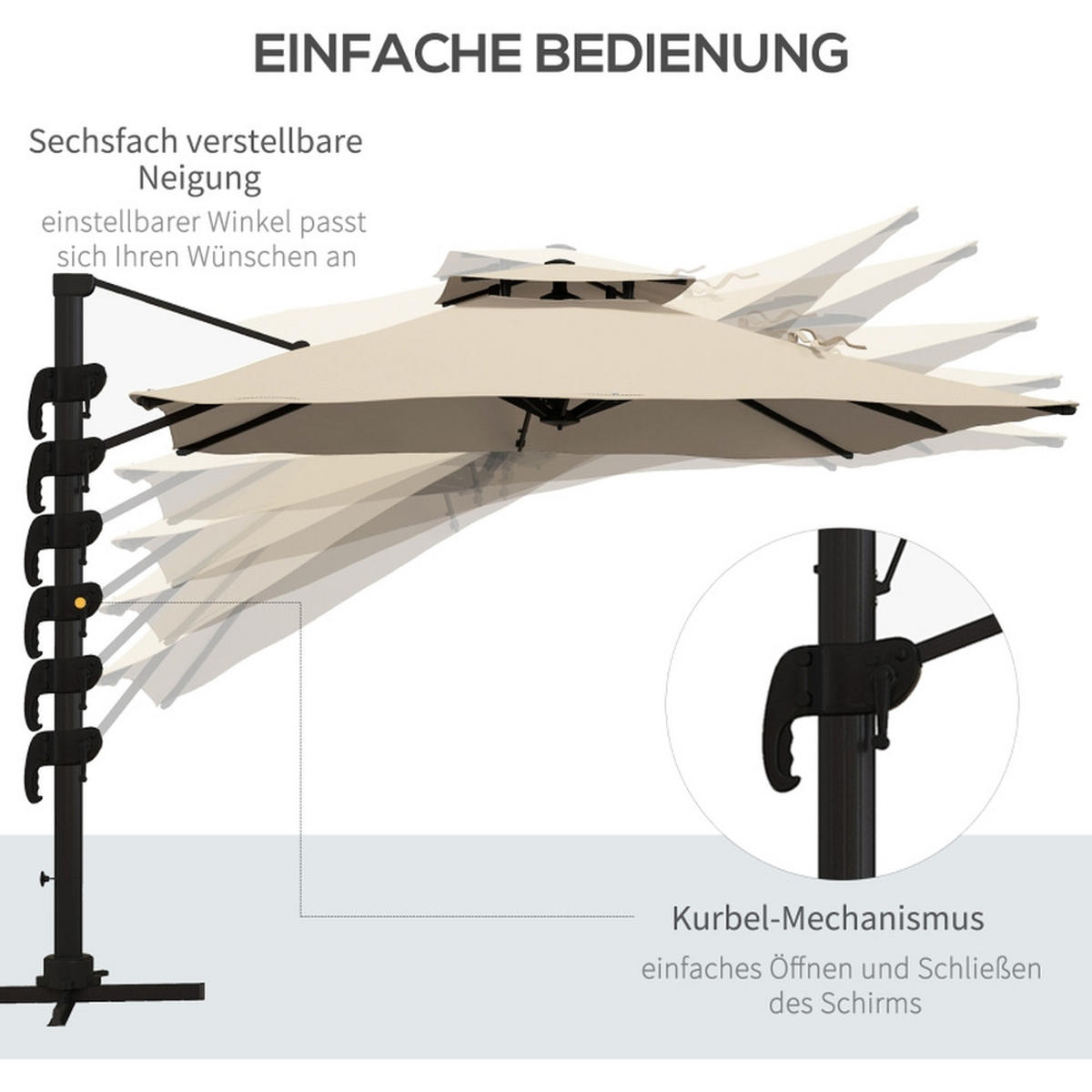 SONNENSCHIRM 2,94 x 2,94 m Khaki Wetterbeständiger Kurbelschirm - Hellbraun, Textil (294/294cm) - Raelunyi