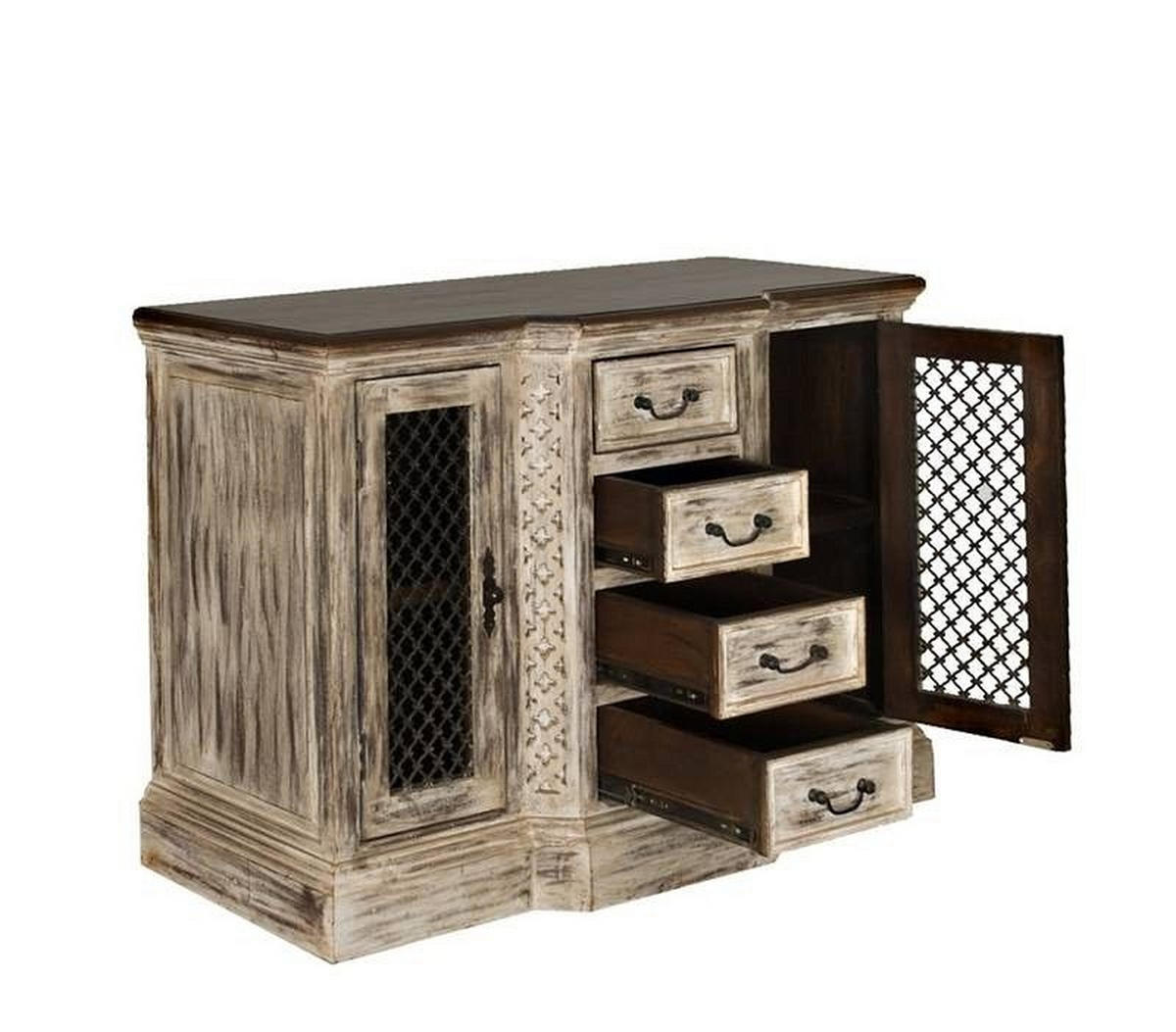 SIDEBOARD Mango / Akazie 135x50x90 weiß gewachst CASTLE-ANTIK #40 - Weiß, Holz (135/90/50cm) - Massivmoebel24