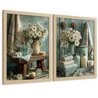 PLAKÁT Sada 2 dekorativních koupelnových tisků, květinové v shabby chic Bezrámové A4 - čirá, papír (29.7/21/3cm) - Nacnic