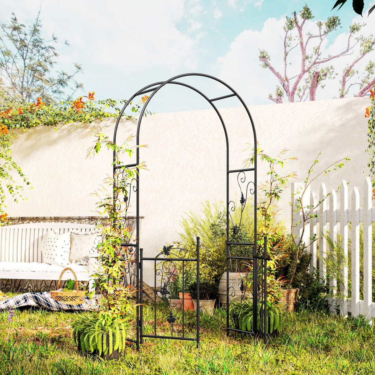 GARTENBOGEN,STAHL Rosen Doppeltüren 107x45x217cm,schwarz - Schwarz, Metall (58/16/91cm) - Vallsero