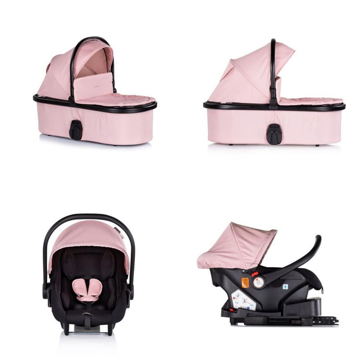KOMBIKINDERWAGEN Marbella 3 in 1 rosa Fußabdeckung Einlage i-Size Babyschale - Rosa, Metall (90/63/108cm) - Chipolino