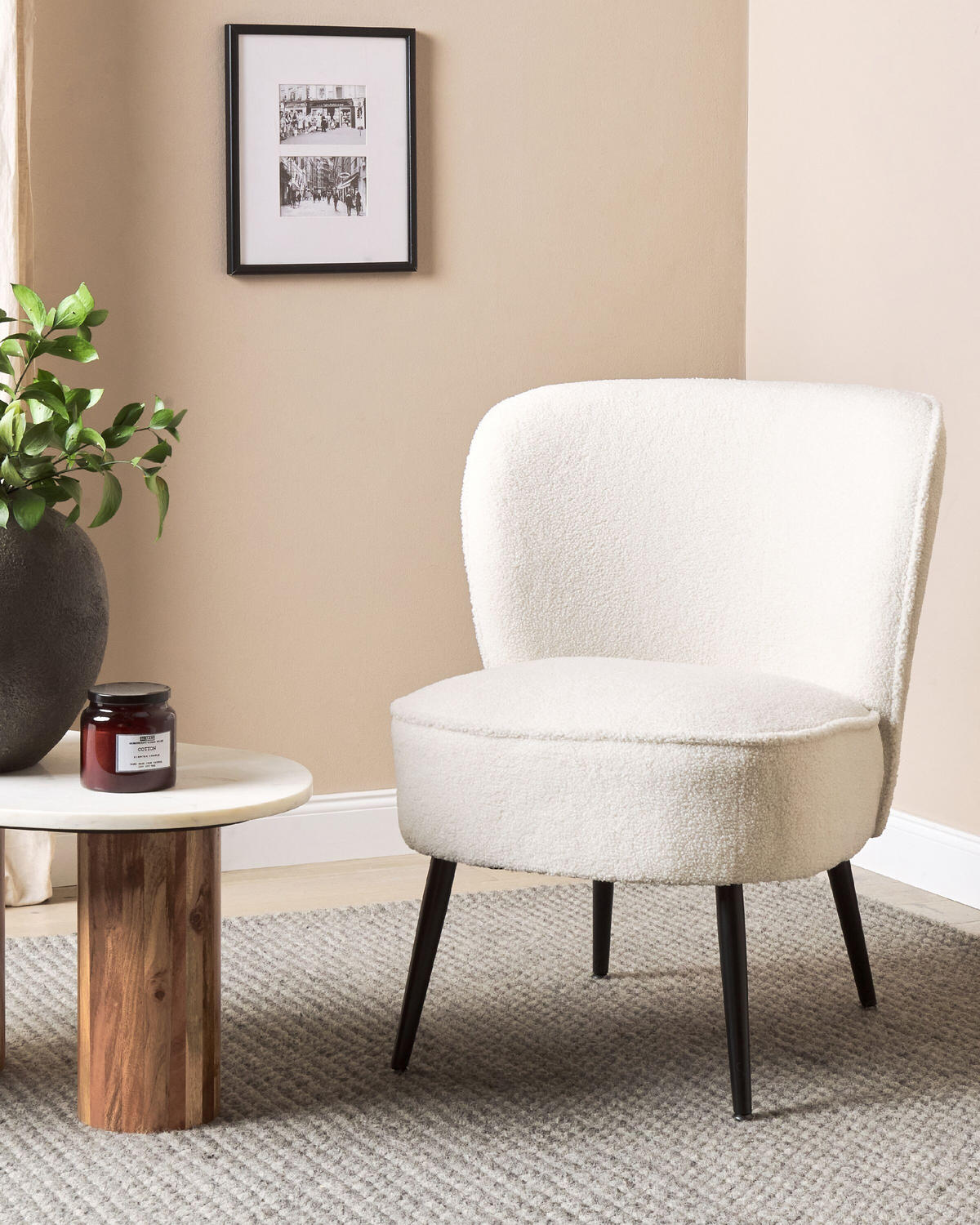 FOTEL Buklé fehér/fekete Voss - fekete/krém, textil (60/76/52cm) - Beliani