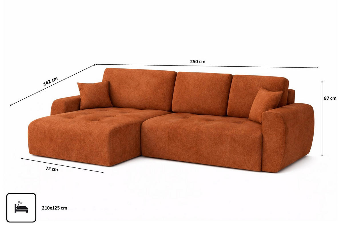ECKSOFA Mit Schlaffunktion Und Bettkasten L-Form Ivo L, Veloursstoff Salvador, Braun, Links - Braun, Holz (250/142cm) - Kaiser Möbel