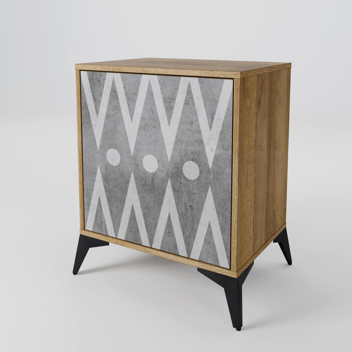 SIDEBOARD SHARP EDGES, Eichefarben, 57,5x42x72,5 cm, Schwarze Metallfüße - Eichefarben/Multicolor, Holzwerkstoff/Metall (57.5/72.5/42cm) - SpaceRebels