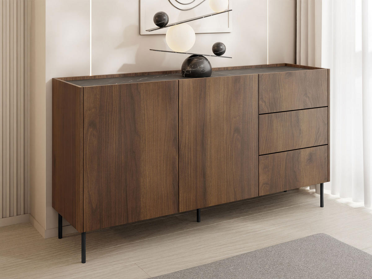 SIDEBOARD Tewos K160 3SZ - Nussbaumfarben/Schwarz, Holzwerkstoff/Metall (160/78/37cm) - MIRJAN24