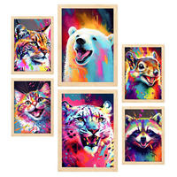 POSTER Set Mit 6 Katzen Und Bären Im Hochformat Lebhafte Aquarell Stil Illustrationen Von Lächelnde Tiere A3 & A4 Rahmen Aus Hellem Holz - Beige, Papier (29/3cm) - Nacnic
