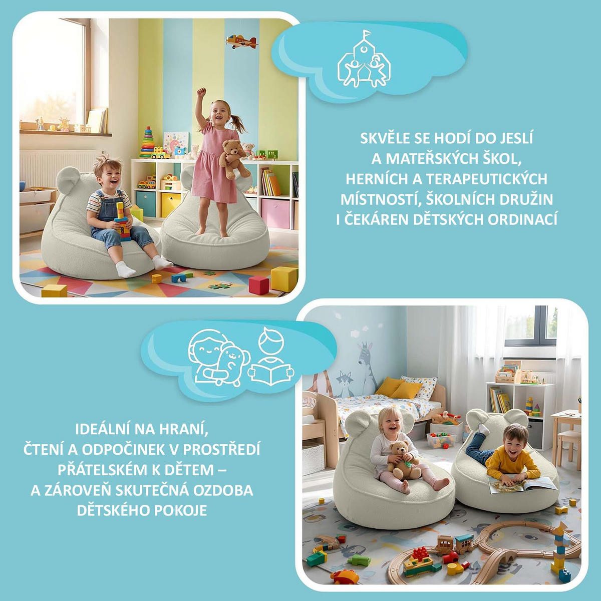 SITZSACK FÜR KINDER Maus 75/75/55 cm, weicher Bouclé 315 g/m², abnehmbarer Bezug, Lamb Cloud - Creme, Textil (75/55/75cm) - Dreamroots