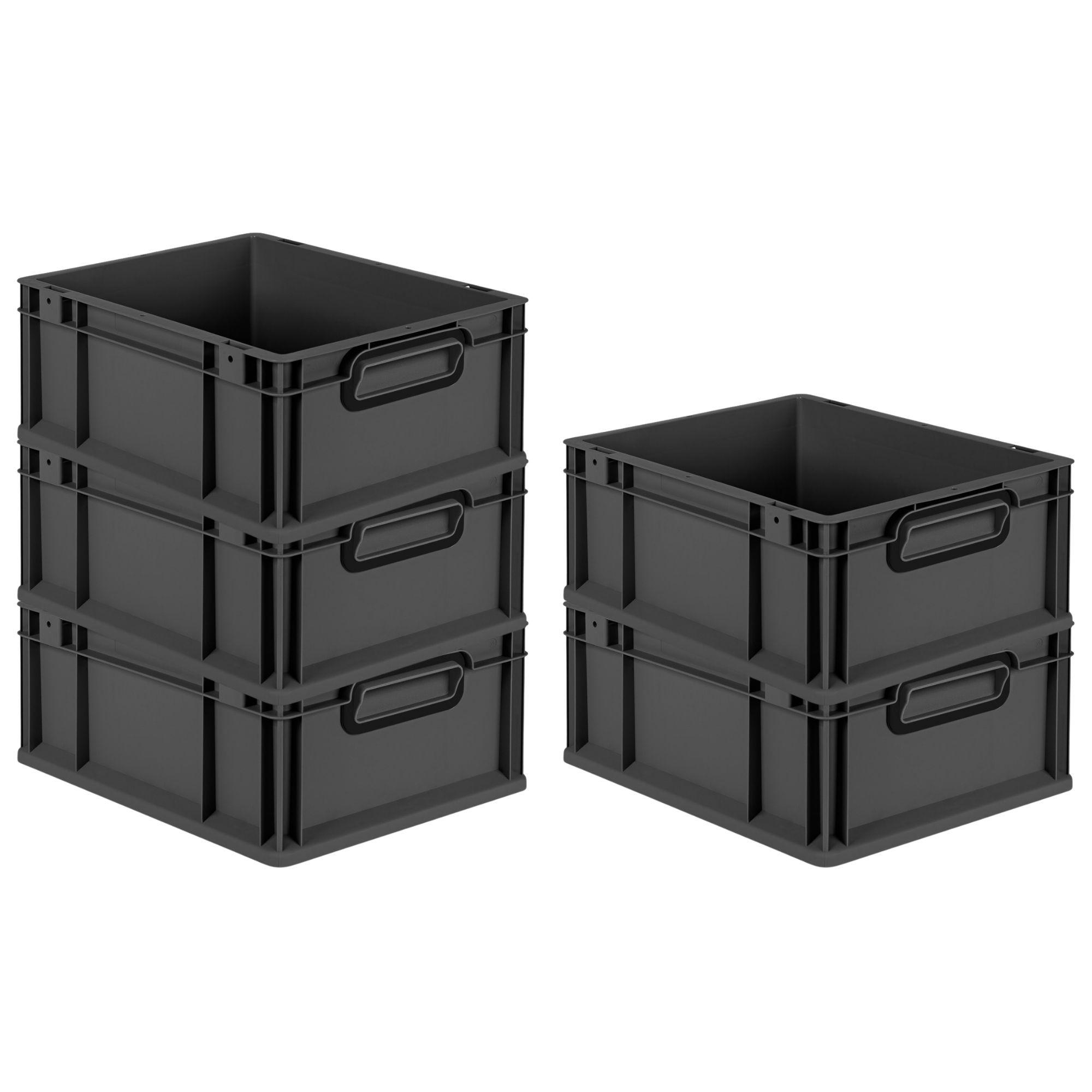 EUROBOX 5x NextGen Color 17x30x40 cm 16 Liter Griffe schwarz zu, Schwarz - Anthrazit/Schwarz, Kunststoff (30/17/40cm) - PROREGAL