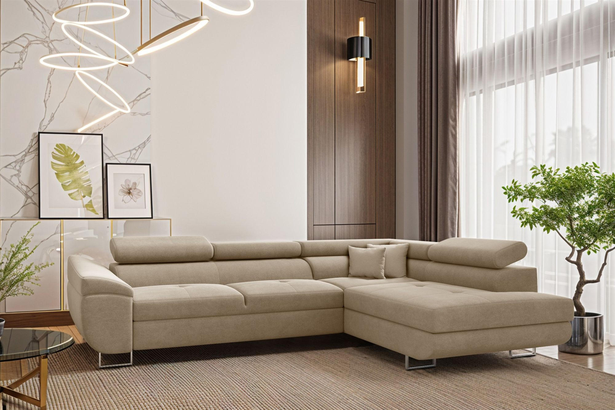 ECKSOFA Carmelo In Nova - Beige, Holzwerkstoff/Textil (275/202cm) - Fun Möbel