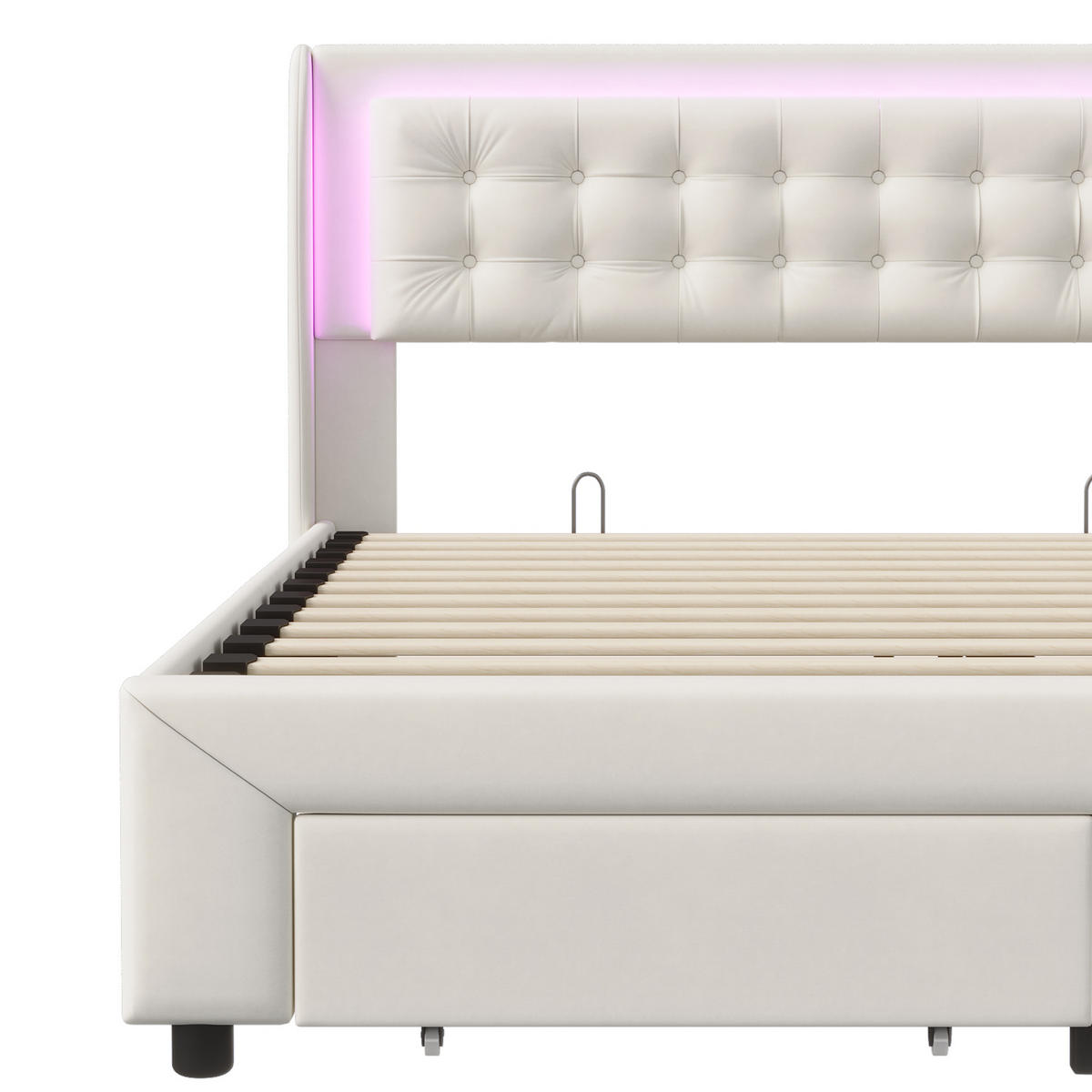 POLSTERBETT Chesterfield 180/200 cm mit Bettkasten & Schubladen Samtoptik Beige - Beige, Textil (180/200cm) - Creahappy
