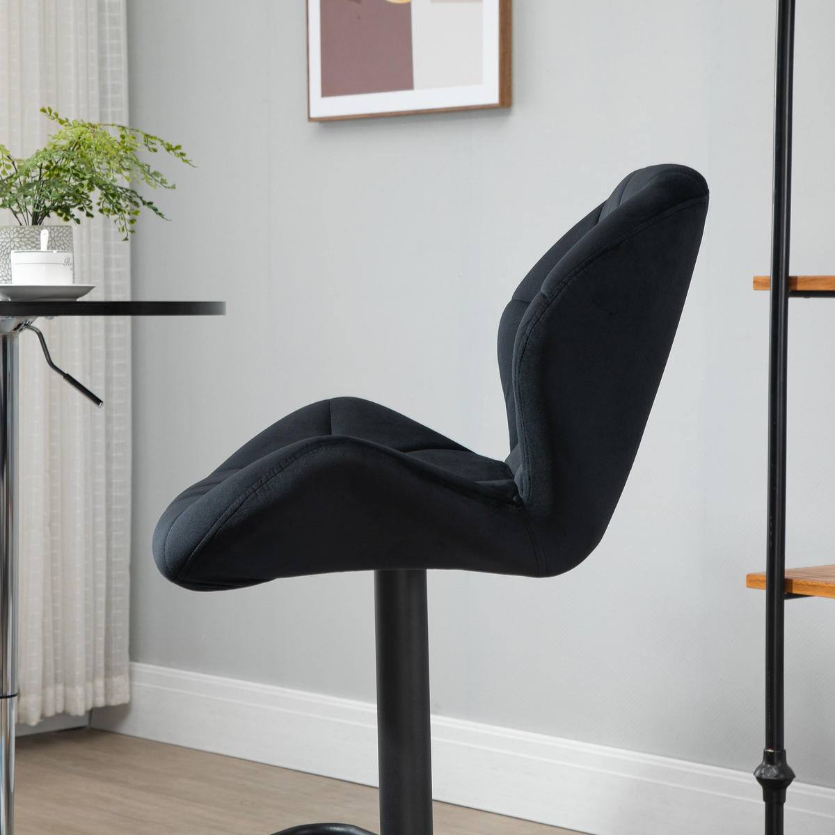BARHOCKER, Samtartiges Polyester Schwarz - Schwarz, Kunststoff (57.5/93/51.5cm) - HOMCOM