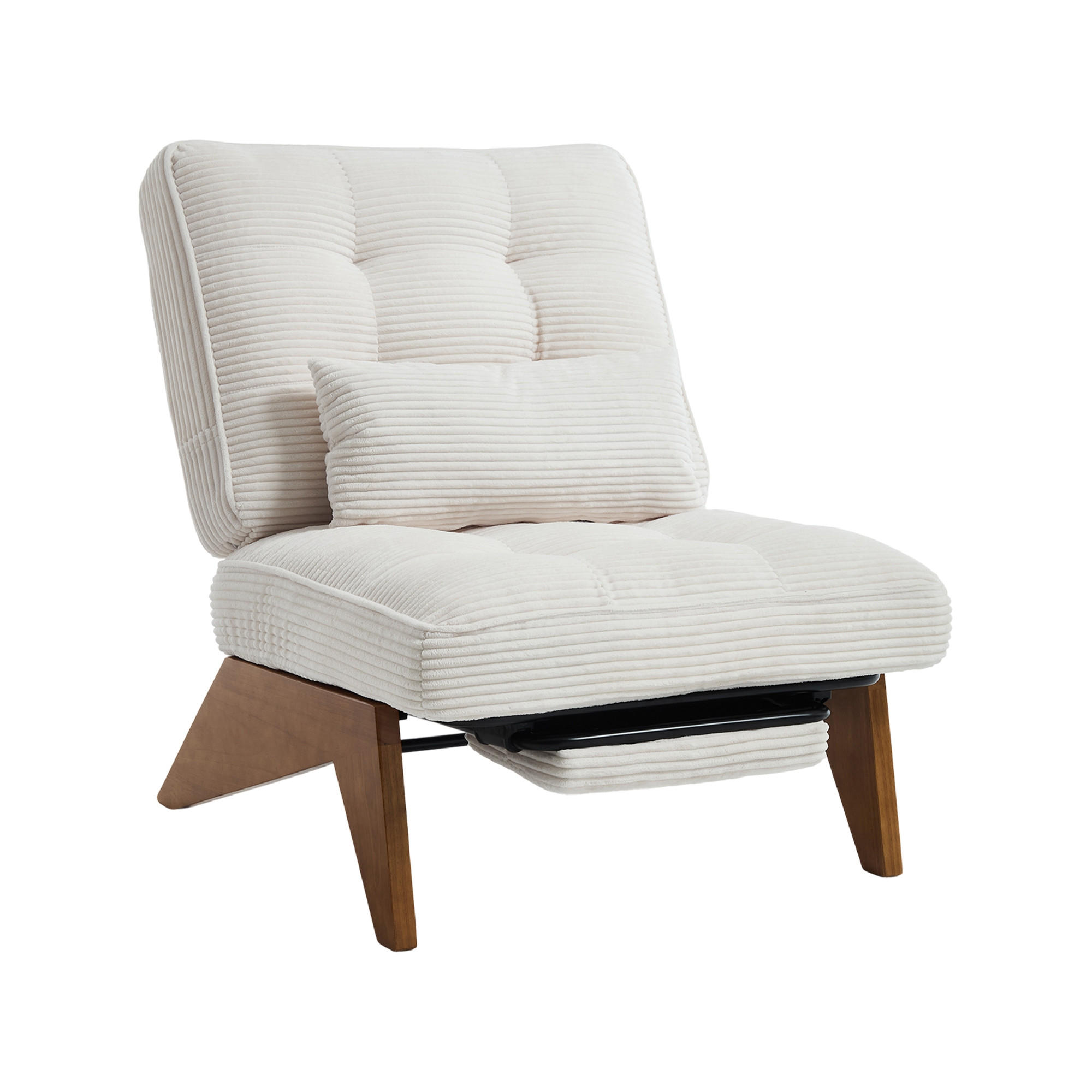 SCHAUKELSTUHL Beige Cord mit Fußstütze, Lendenkissen und Holzbeinen - Beige, Textil (73/90/127cm) - Oxeza