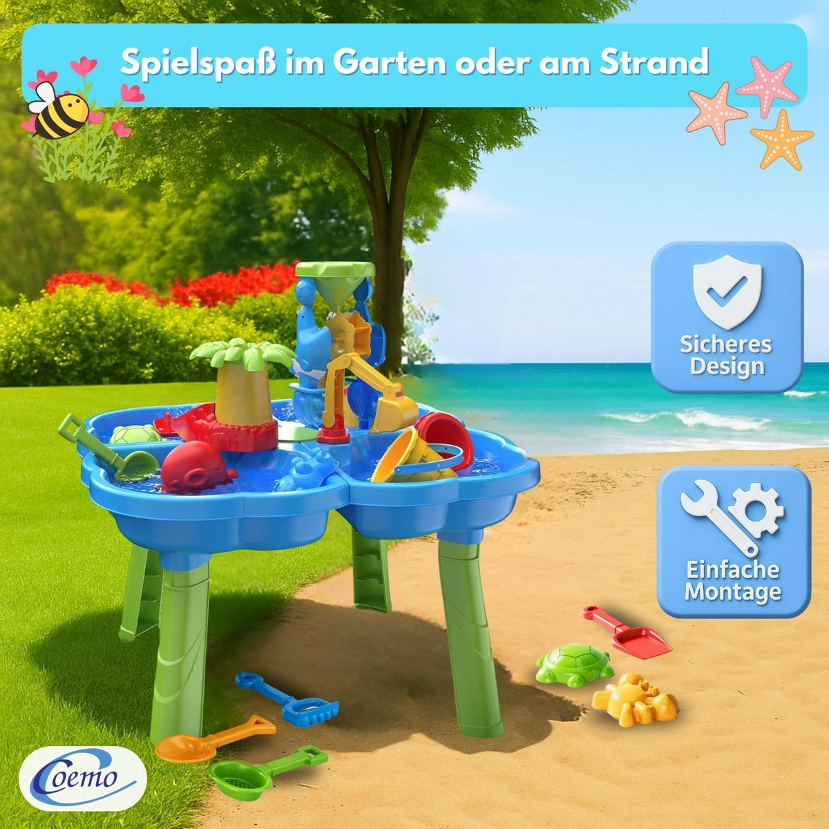 WASSERSPIELTISCH NARIUS M mit Zubehör 20 Teile - Multicolor, Kunststoff (58/58/62cm) - Coemo