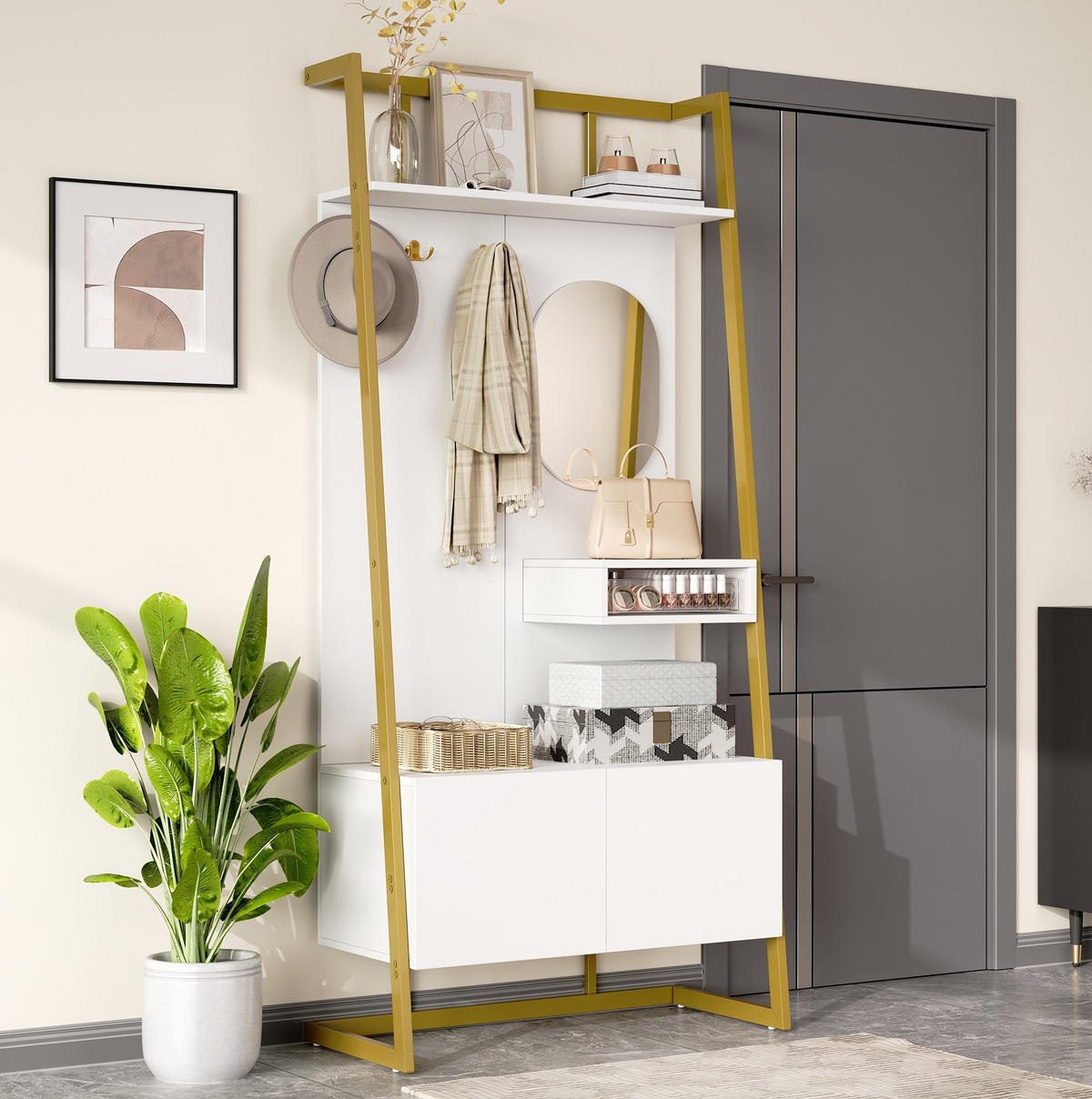 KOMPAKTGARDEROBE 78/38,5/180,5 cm aus Holzwerkstoff und Metall mit Spiegel und Schuhschrank Weiß - Weiß, Holzwerkstoff (38.5/180.5/78cm) - Modenvie