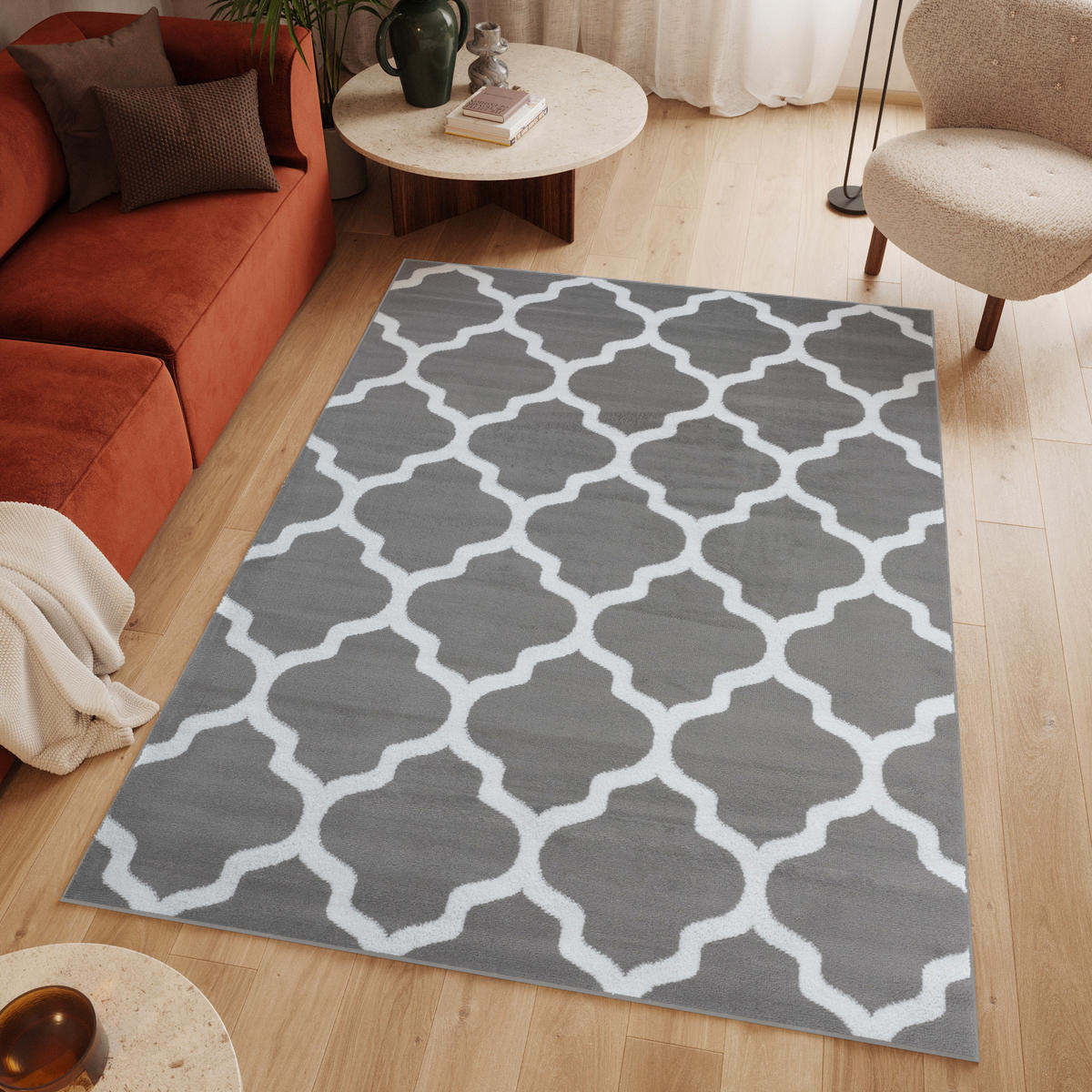 TEPPICH LUXURY Grau Marokkanisch Kleeblatt 180/250 cm - Hellgrau, Textil (180/250cm) - Tapiso