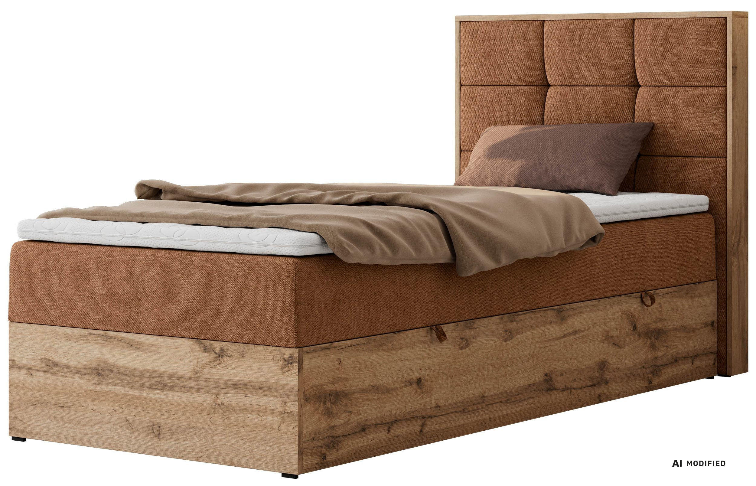 BOXBETT ALBERO 1 90/200 - Orange Stukture - Topper T25 - H4 - Rechts - Schwarz/Orange, Kunststoff/Textil (90/200cm) - MKS