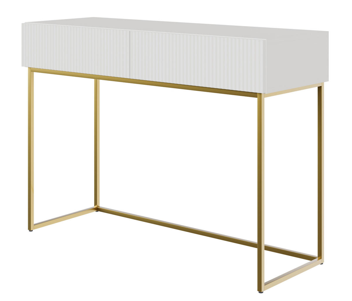 SCHMINKTISCH Veldio mit 2 Schubladen, Weiß mit goldenen Beinen, 110 cm - Goldfarben/Weiß, Holzwerkstoff/Metall (110/79/40cm) - Selsey