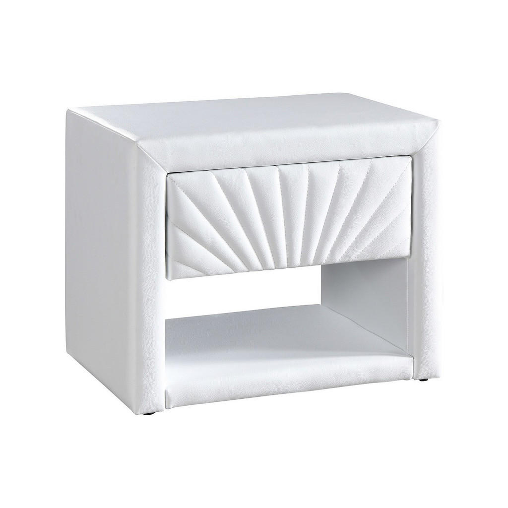 Thumbnail - Vente-Unique 2Er-Set, Weiß Hochglanz, Leder, Uni, 1 Schubladen, Rechteckig, 35x41x50 cm, Schlafzimmer, Nachttische