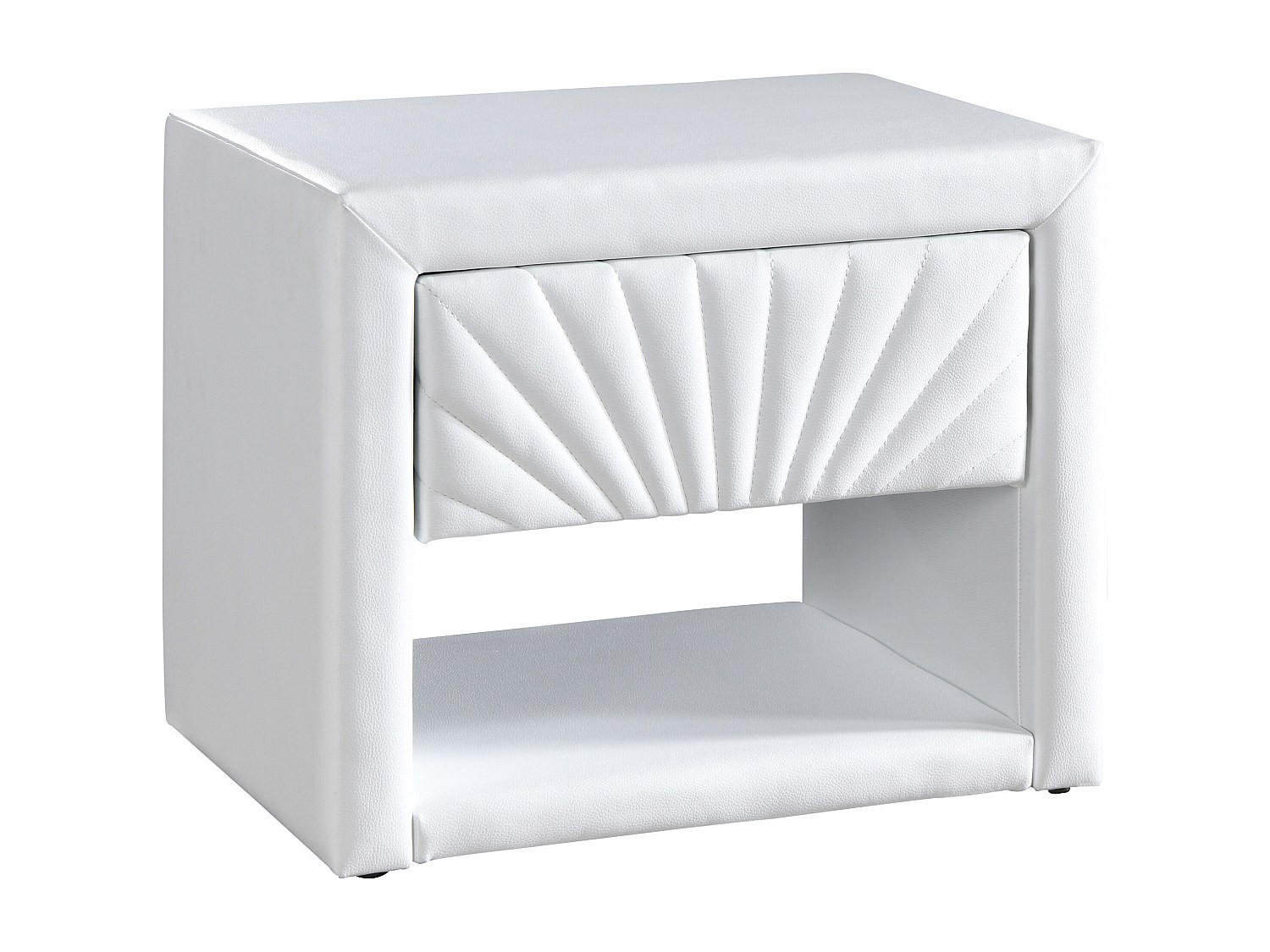 NACHTTISCH - 1 Schublade und 1 Ablage - Kunstleder - Weiß - ULAMI - Weiß Hochglanz, Leder (50/41/35cm) - Vente-Unique