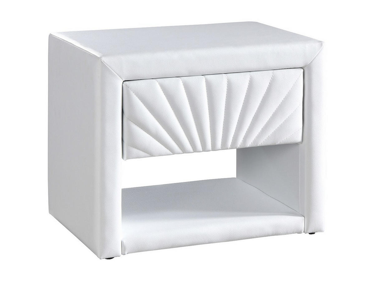 NACHTTISCH - 1 Schublade und 1 Ablage - Kunstleder - Weiß - ULAMI - Weiß Hochglanz, Leder (50/41/35cm) - Vente-Unique