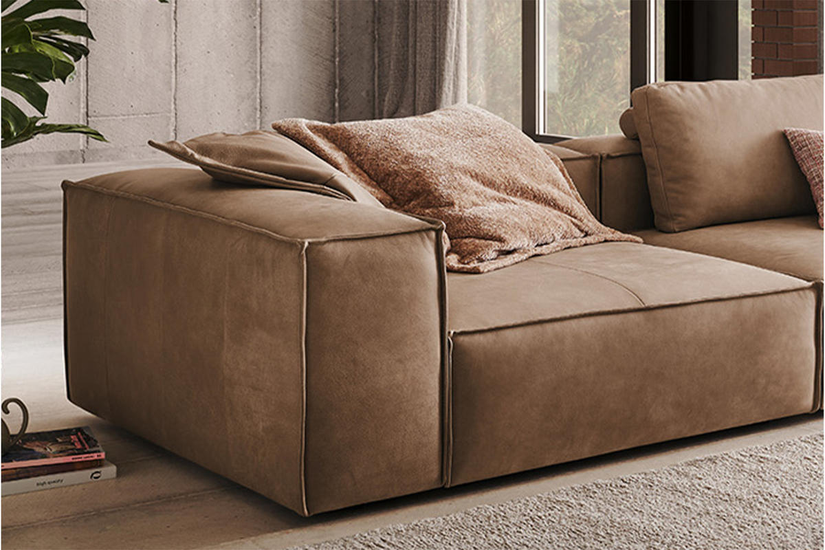 SOFA CARMO Taupe Leder - Taupe/Schwarz, Leder/Kunststoff (266/68/118cm) - KAWOLA